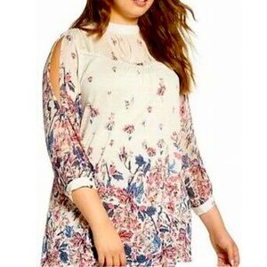 Lucky Brand Floral Open Sheer Sleeve Top